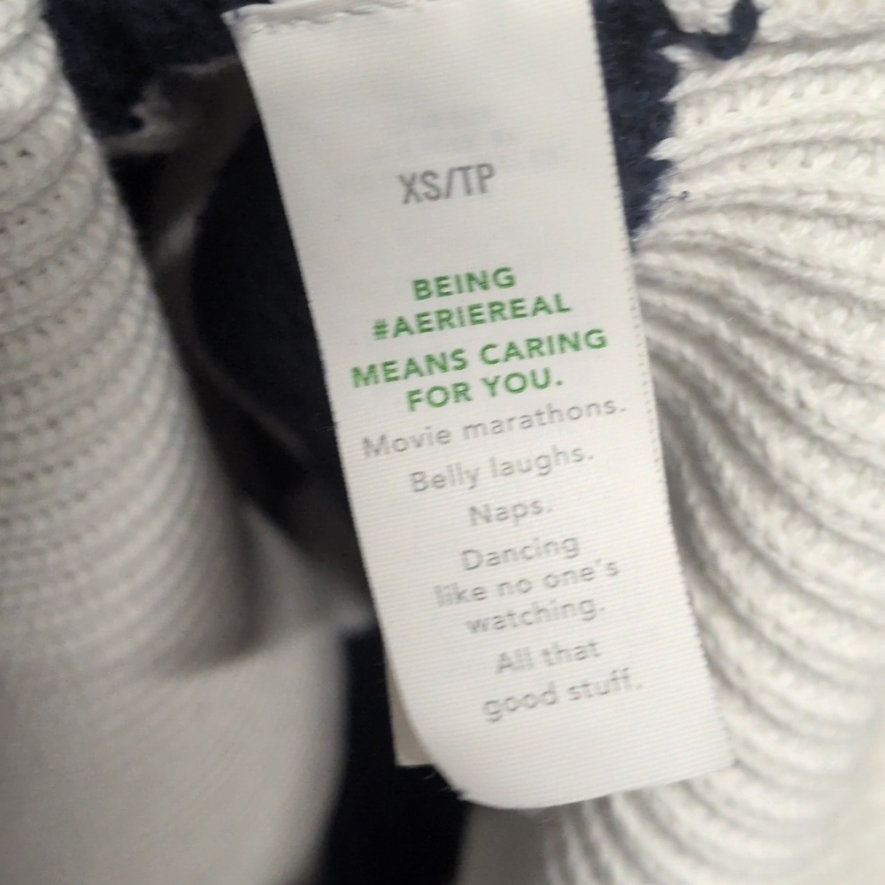 Aerie 1/4 Zip Beyond Sweater, Oversized Fit Blue Stripe Cotton Ribbed Sweater XS - Picture 6 of 7